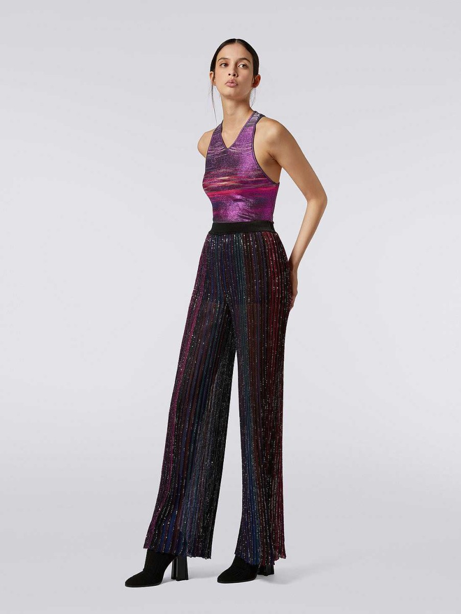 Donne Missoni Pantaloni | Pantaloni Svasati In Misto Viscosa Plissettati Con Paillettes Multicolore