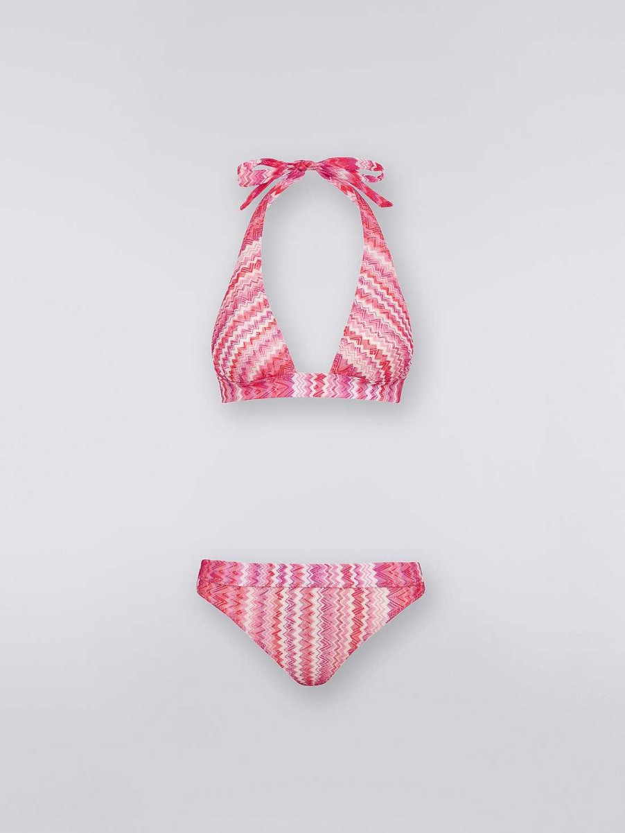 Donne Missoni Costumi Da Bagno | Bikini Multirighe A Zigzag Rosa