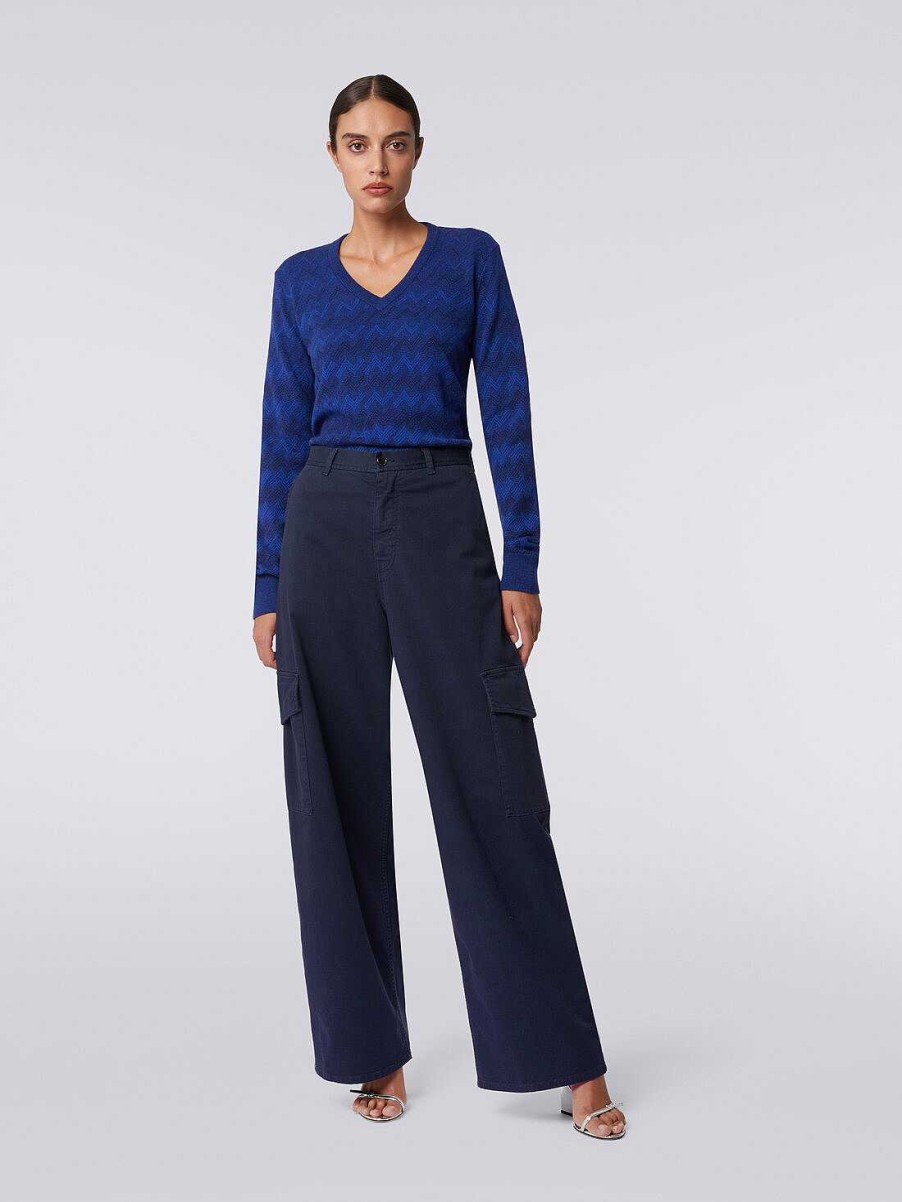 Donne Missoni Pantaloni | Pantaloni Cargo In Cotone Blu Scuro