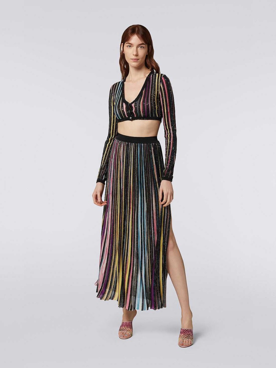 Donne Missoni Gonne | Gonna Lunga Plissettata Con Paillettes Nero E Multicolore