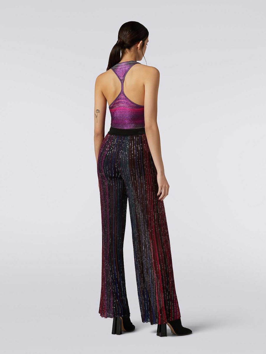 Donne Missoni Pantaloni | Pantaloni Svasati In Misto Viscosa Plissettati Con Paillettes Multicolore