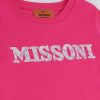 Ragazza (4-14 Anni) Missoni | Pullover In Cotone A Maniche Lunghe Con Logo In Paillettes Rosa