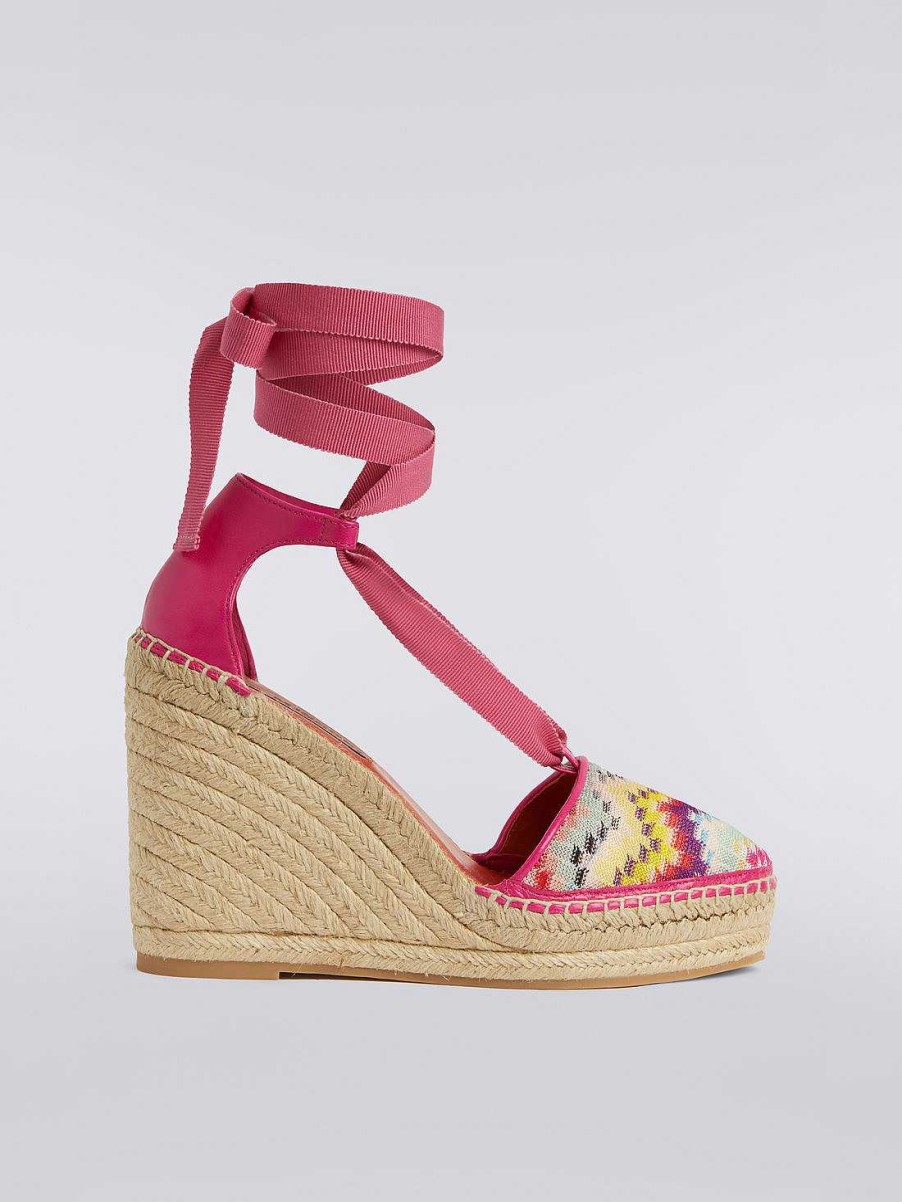 Donne Missoni Scarpe | Espadrillas Con Tomaia In Tessuto Chevron E Zeppa Multicolore