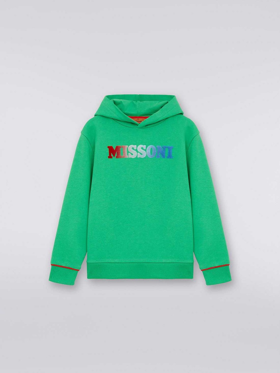 Ragazzo (4-14 Anni) Missoni | Felpa Con Cappuccio In Cotone Con Logo Degrade Verde