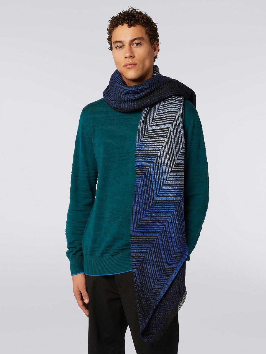 Uomini Missoni Sciarpe E Foulard | Scialle In Lana Chevron Con Bordi Sfrangiati Multicolore