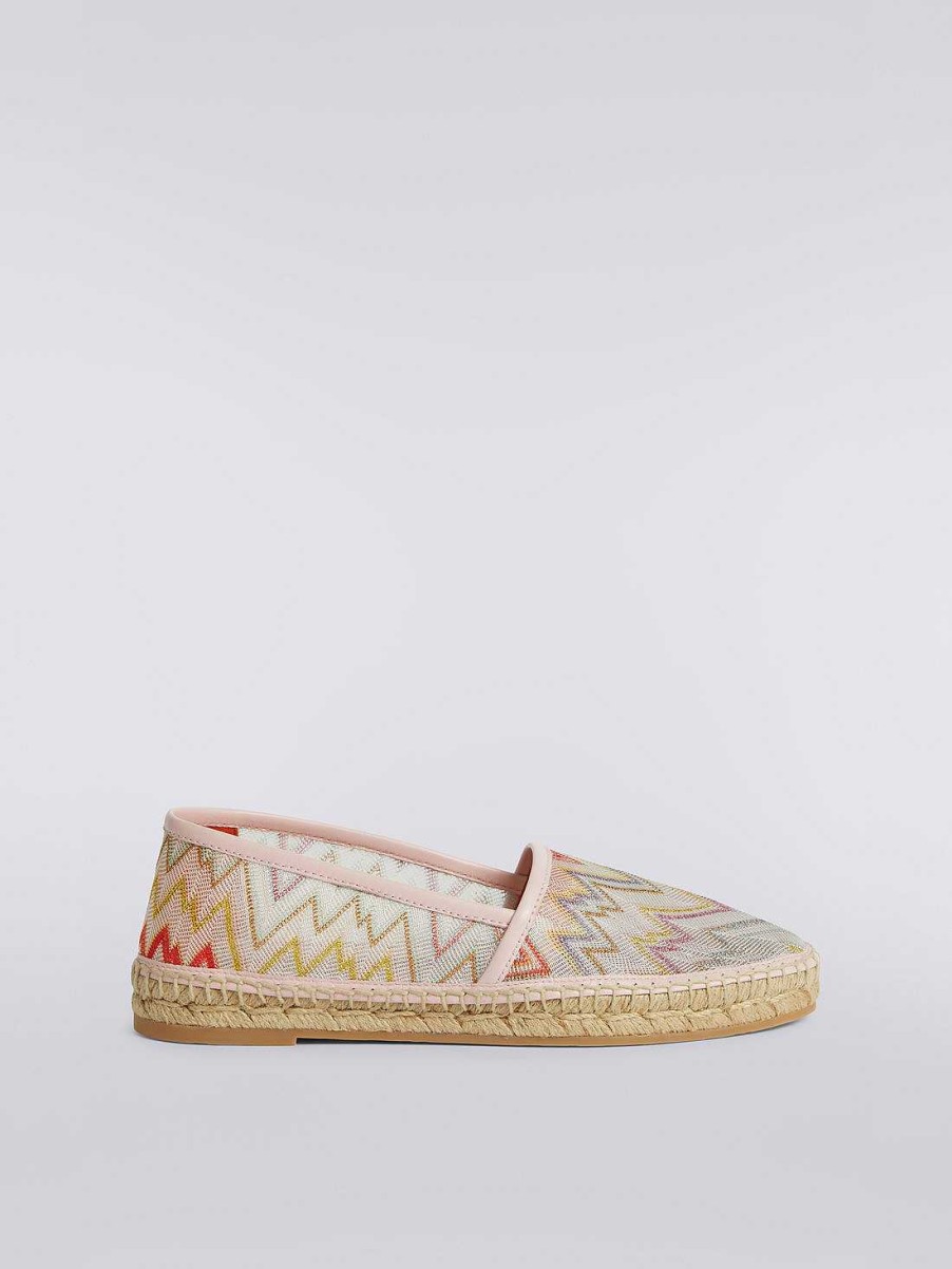 Donne Missoni Scarpe | Espadrillas Piatte Con Tomaia In Maglia Effetto Pizzo Con Lame Multicolore