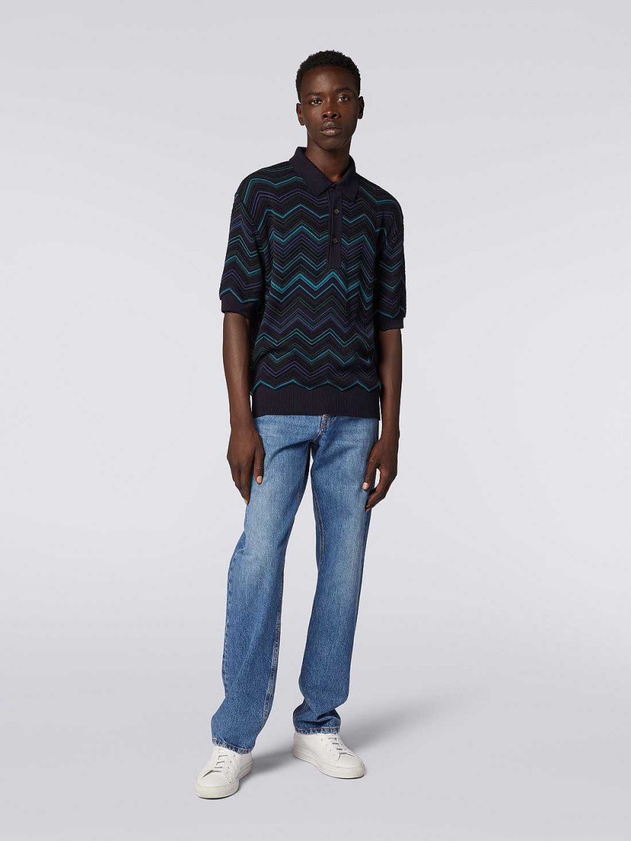 Uomini Missoni Polo E Magliette | Polo A Maniche Corte In Misto Cotone Chevron Multicolore