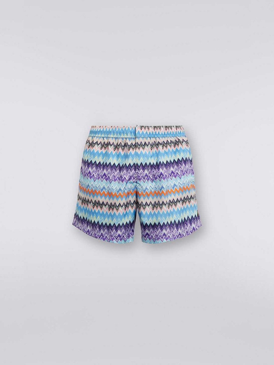 Uomini Missoni Costume Da Bagno | Boxer Da Bagno In Tessuto Tecnico Con Stampa Chevron Blu