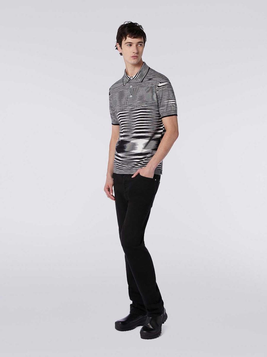 Uomini Missoni Polo E Magliette | Polo In Cotone Fiammato Nero Bianco