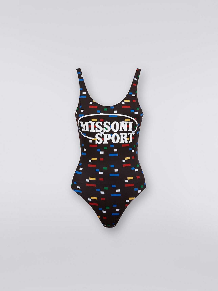 Donne Missoni Costumi Da Bagno | Costume Intero Sportivo Con Stampa Pixel Nero E Multicolore