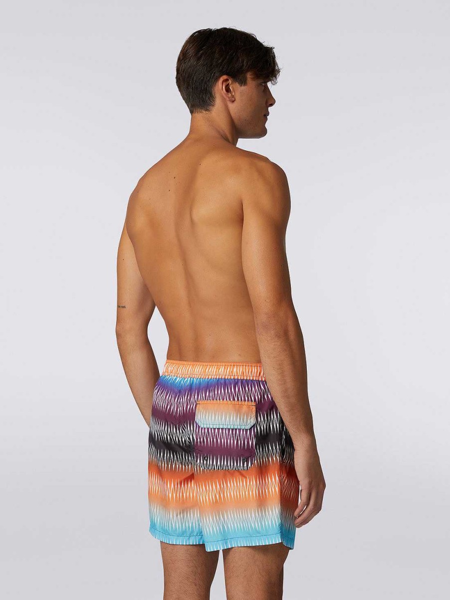 Uomini Missoni Costume Da Bagno | Costume Da Bagno In Tessuto Tecnico Con Zig Zag Degrade E Logo Multicolore