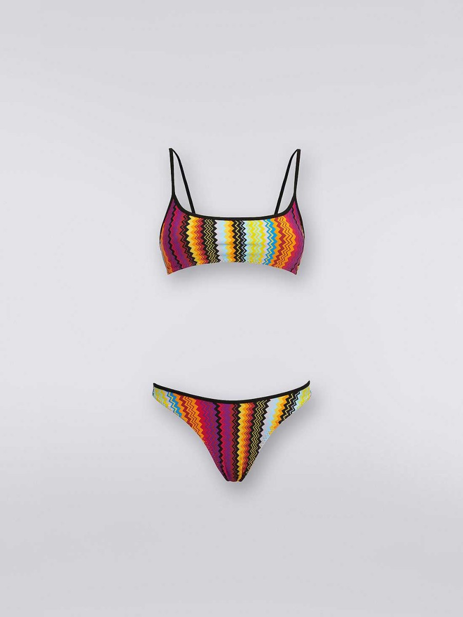 Donne Missoni Costumi Da Bagno | Bikini In Misto Nylon Con Stampa Zigzag Multicolore