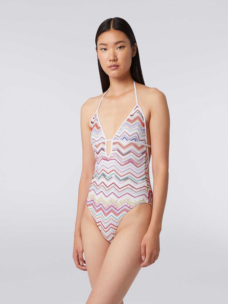 Donne Missoni Costumi Da Bagno | Costume Intero Realizzato All'Uncinetto A Zig Zag Con Lurex Multicolore