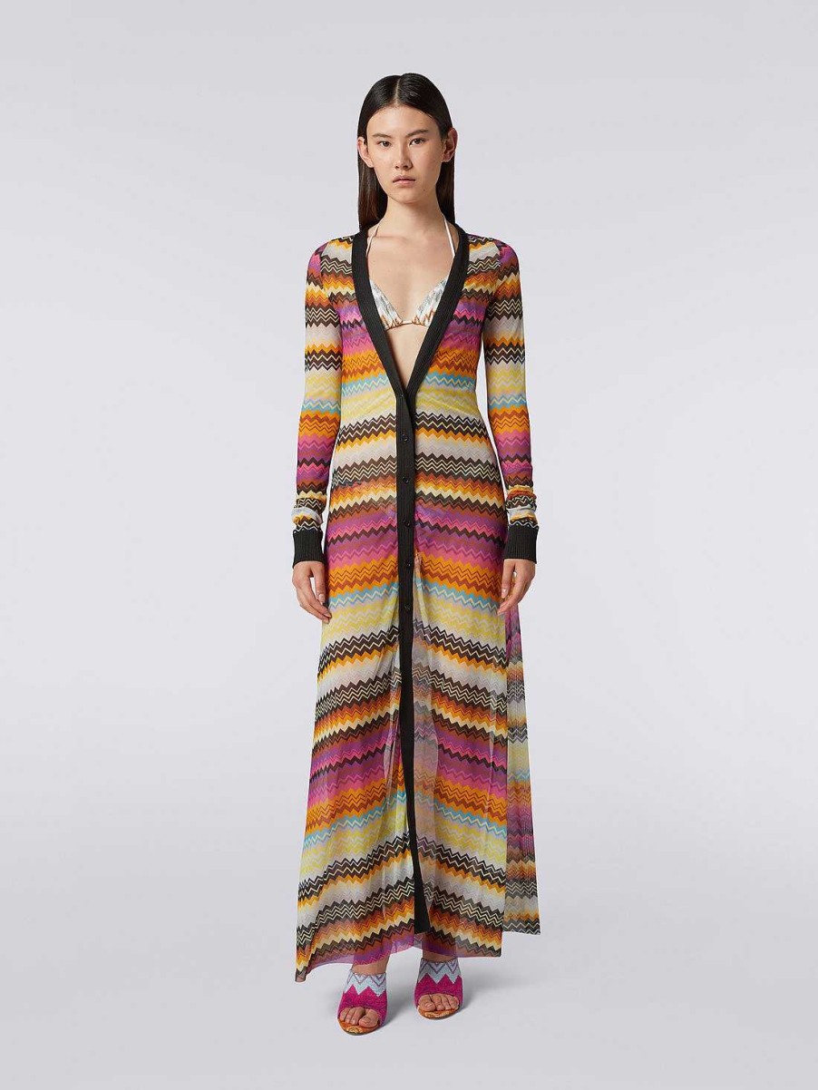 Donne Missoni Abbigliamento Da Spiaggia | Cardigan Coprispalle In Tulle Di Viscosa A Zig Zag Multicolore