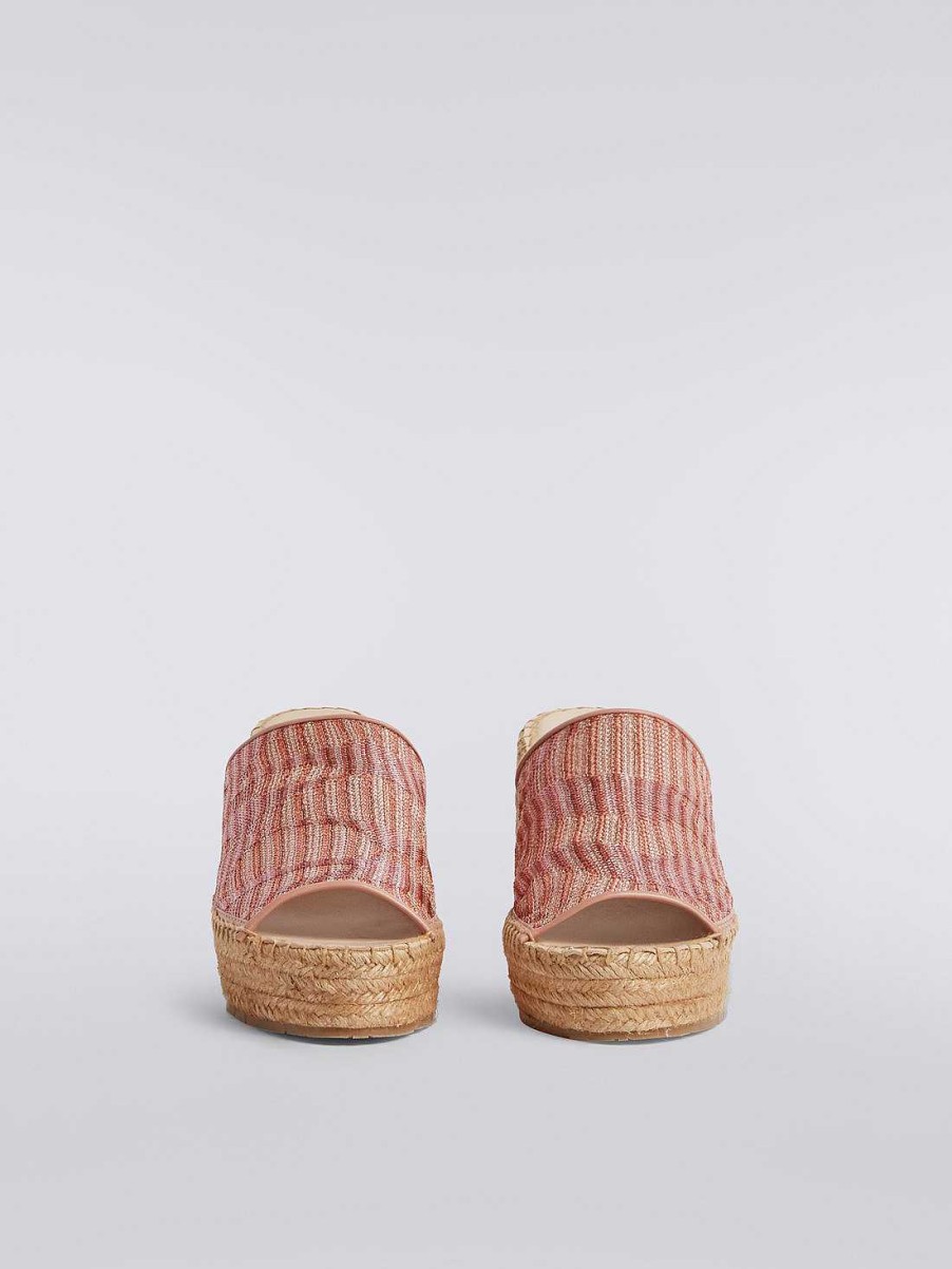 Donne Missoni Accessori | Espadrillas Con Zeppa E Fascia In Maglia Chevron Rosa