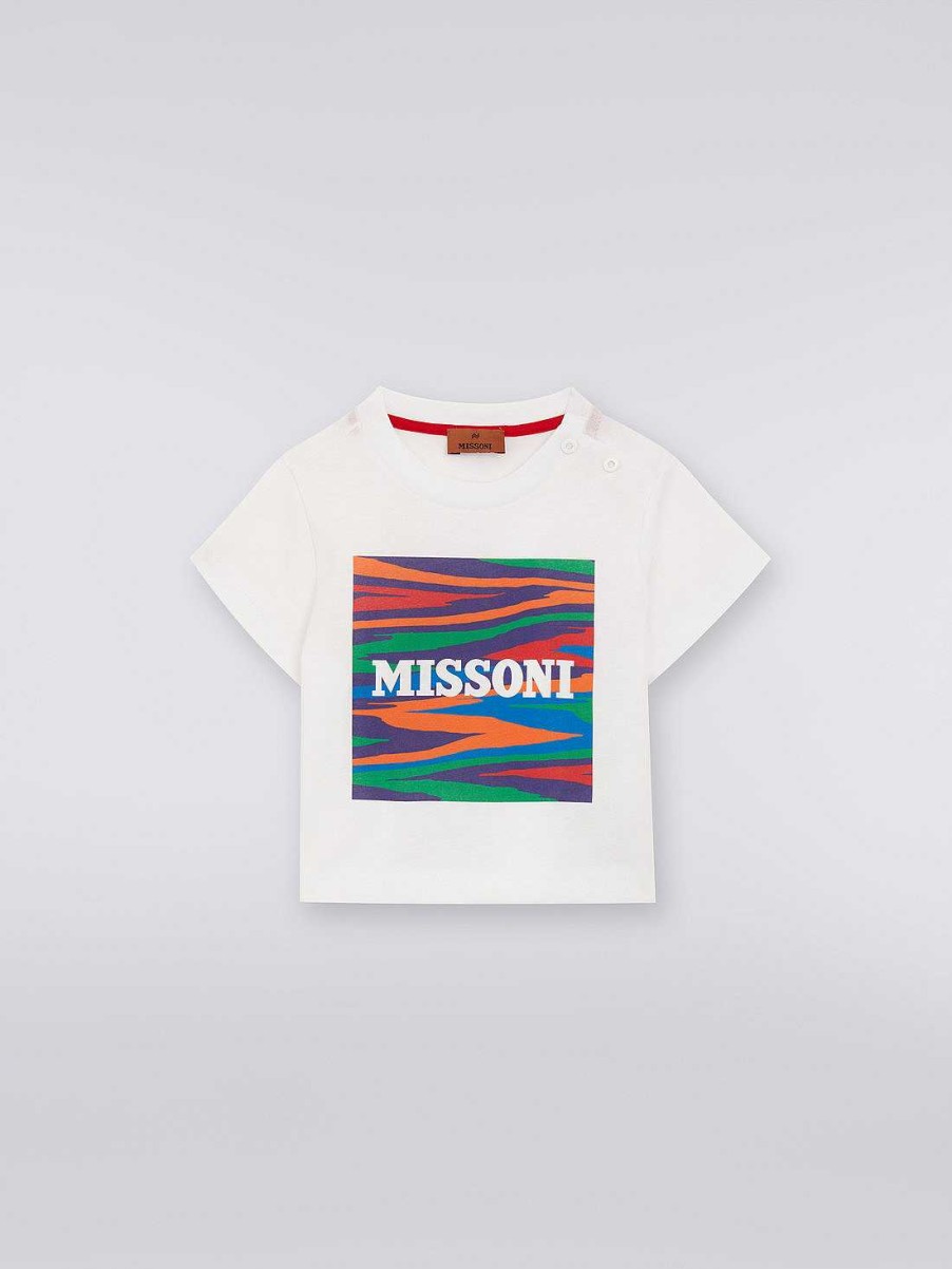 Ragazzo (4-14 Anni) Missoni | T-Shirt In Cotone Con Stampa Fiammata E Logo Bianco