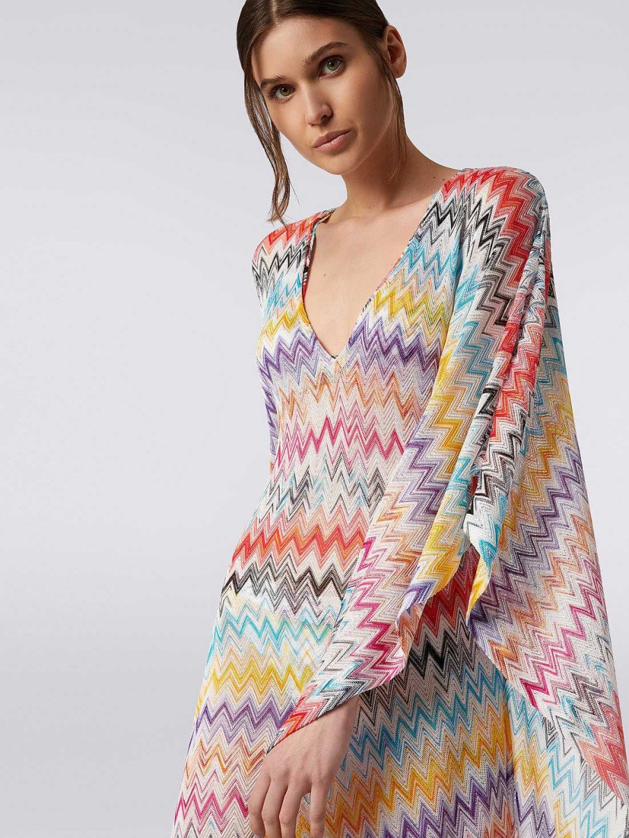 Donne Missoni Abbigliamento Da Spiaggia | Copricaftano Lungo In Viscosa A Zigzag Multicolore