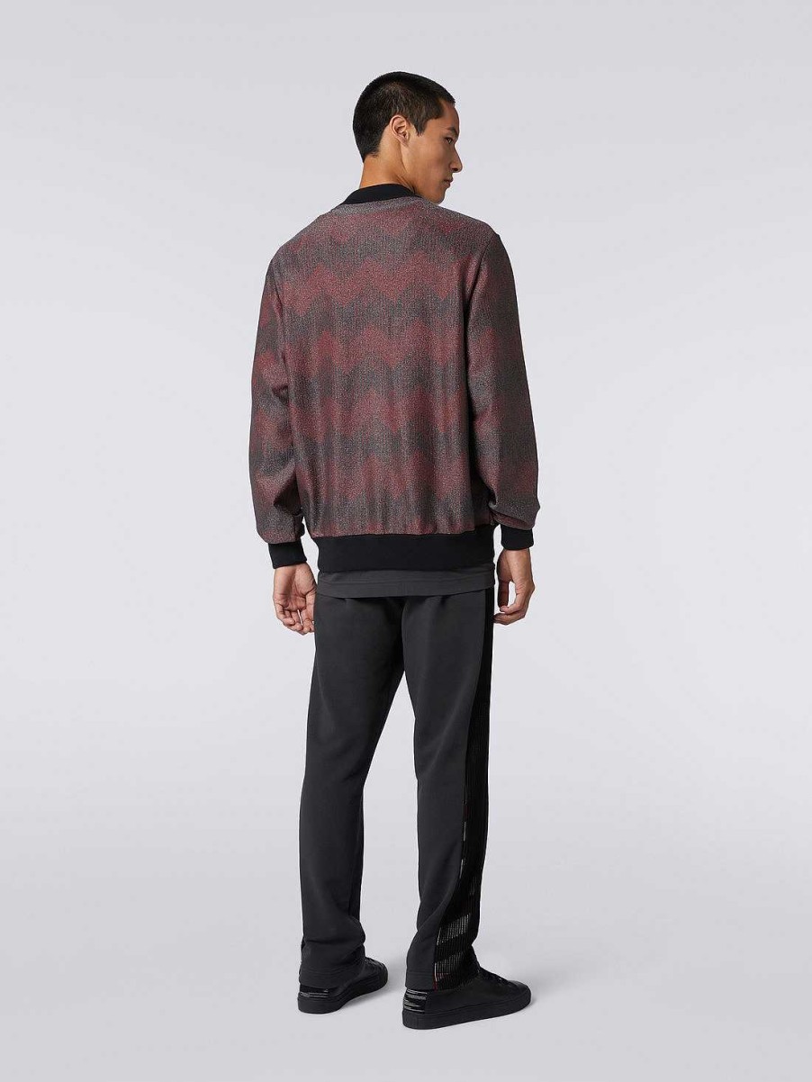 Uomini Missoni Vestiario | Bomber In Misto Cotone A Zigzag In Collaborazione Con Mike Maignan Nero Rosso