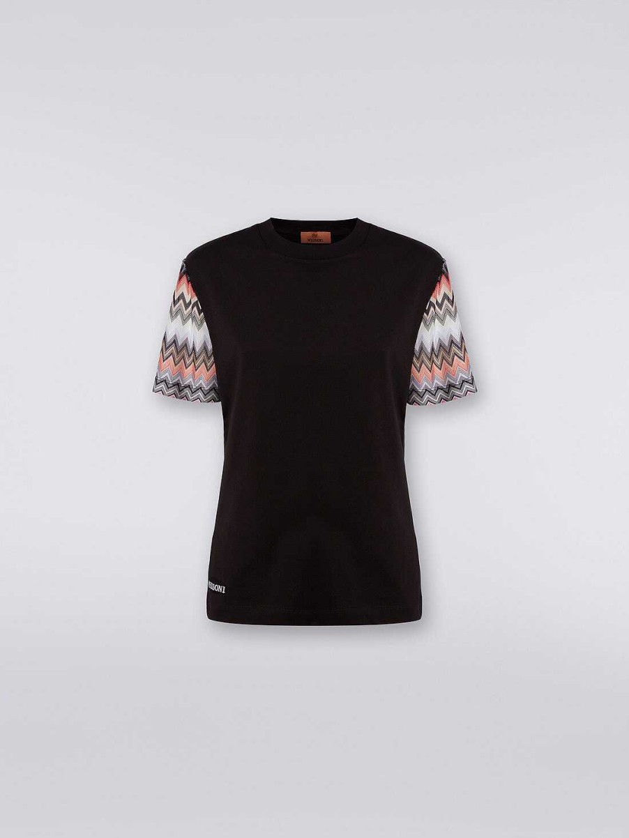 Donne Missoni T-Shirt E Top | T-Shirt Girocollo In Cotone Con Inserti A Zigzag Multicolore