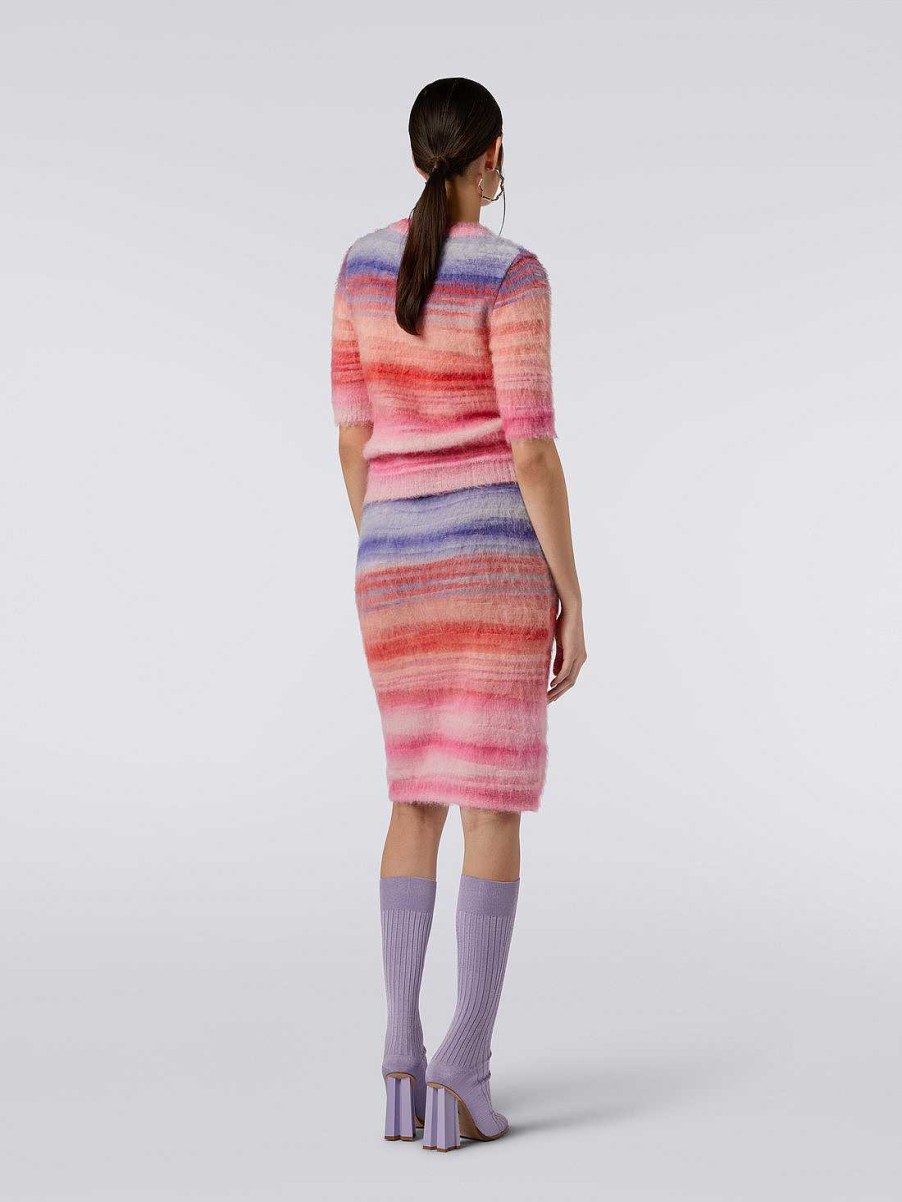 Donne Missoni Gonne | Gonna In Mohair Fiammato Spazzolato Rosa