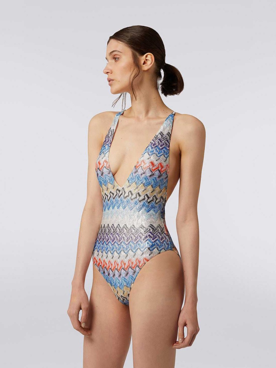 Donne Missoni Costumi Da Bagno | Costume Intero In Maglia Di Viscosa Con Scollo A V Multicolore