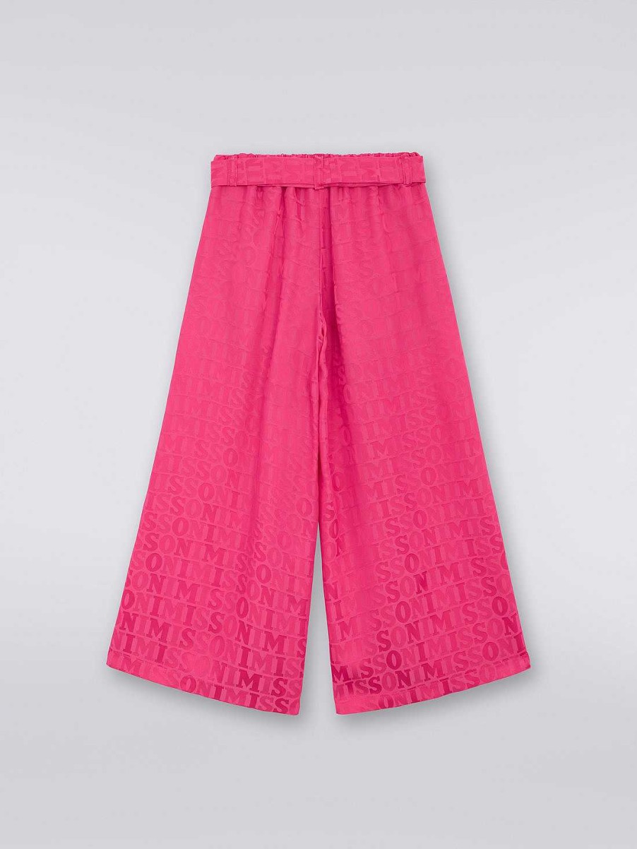 Ragazza (4-14 Anni) Missoni | Pantaloni Palazzo In Misto Viscosa Con Lettering Logo Rosa