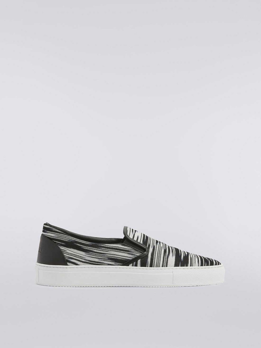 Uomini Missoni Scarpe | Sneaker Slip-On Con Tomaia In Tessuto Fiammato Bianco, Nero E Grigio