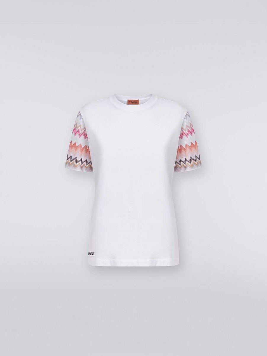 Donne Missoni T-Shirt E Top | T-Shirt Girocollo In Cotone Con Inserti A Zigzag Multicolore