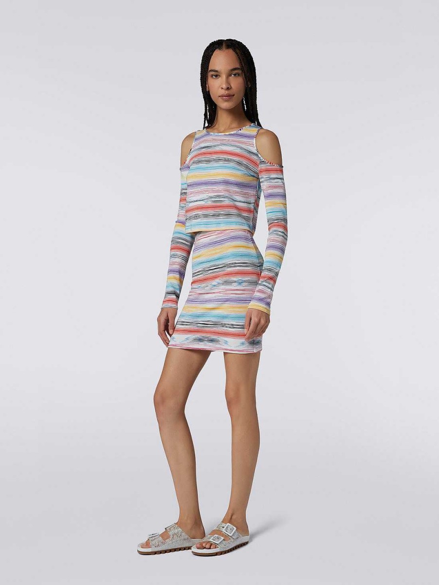 Donne Missoni Abbigliamento Da Spiaggia | Minigonna In Misto Viscosa Stretch Fiammato Multicolore