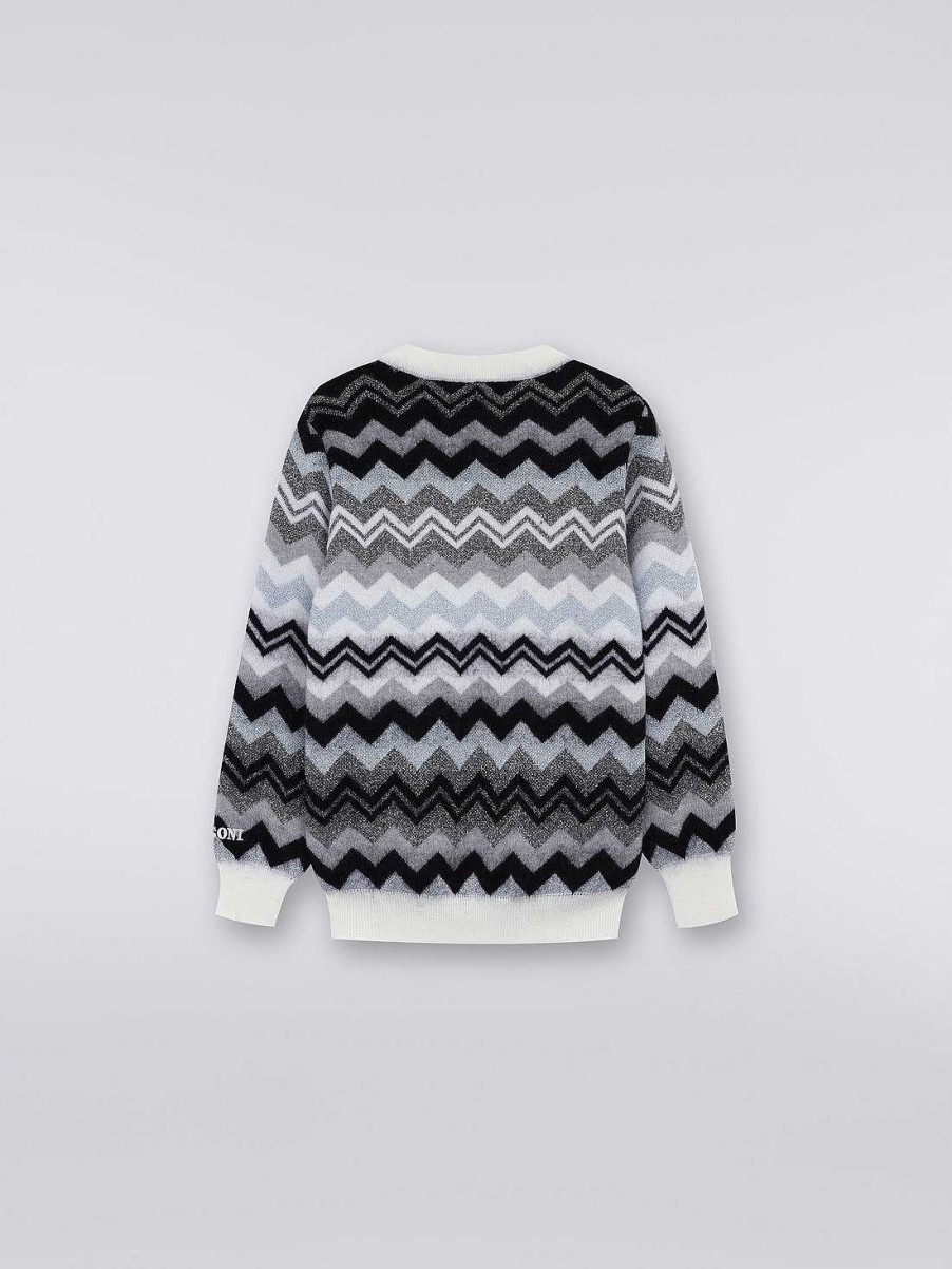 Ragazza (4-14 Anni) Missoni | Pullover Girocollo In Lana A Zig Zag Nero Bianco