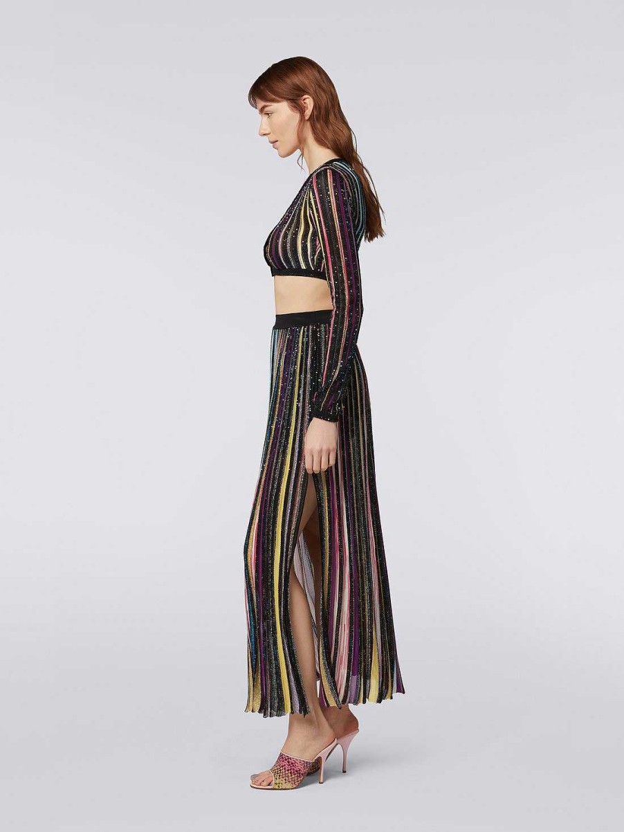 Donne Missoni Gonne | Gonna Lunga Plissettata Con Paillettes Nero E Multicolore