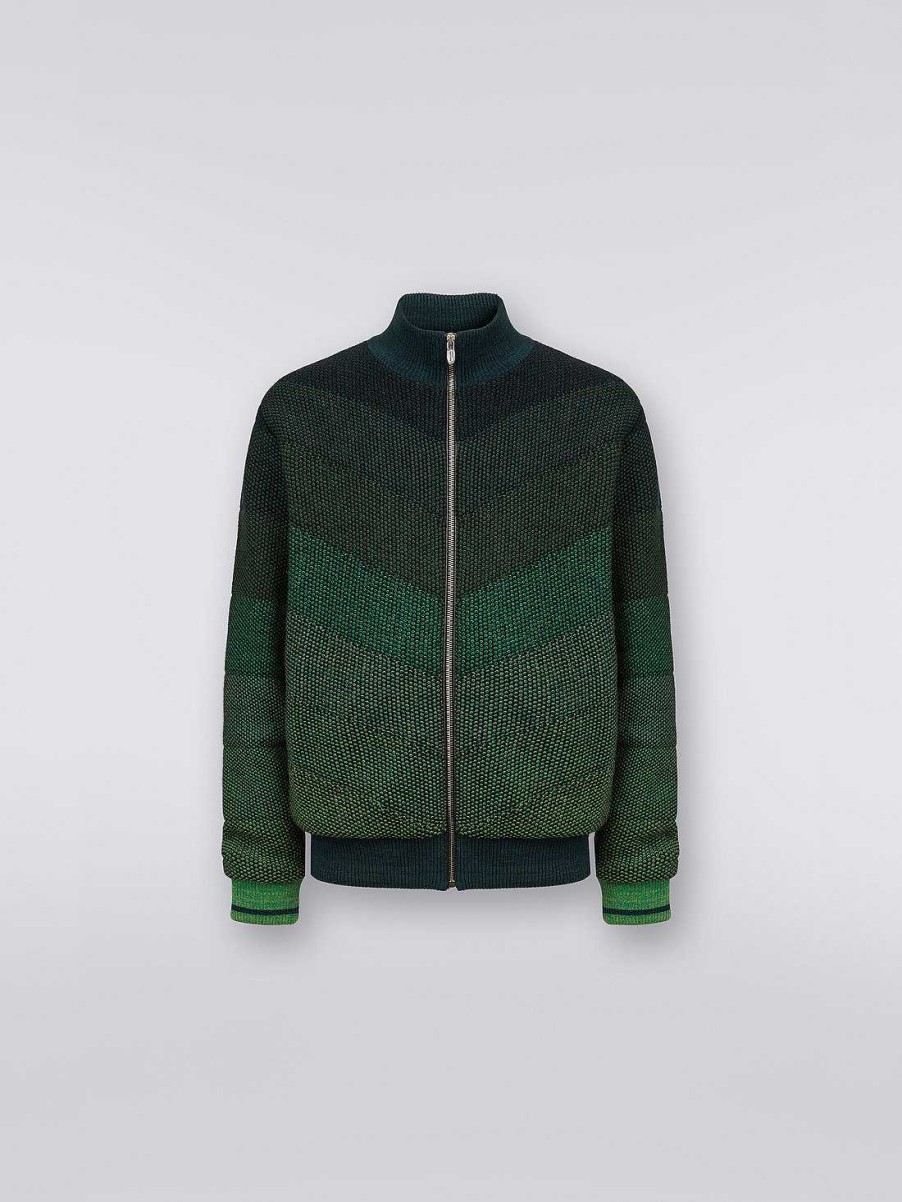 Uomini Missoni Vestiario | Bomber In Misto Cotone Imbottito Degrade Verde