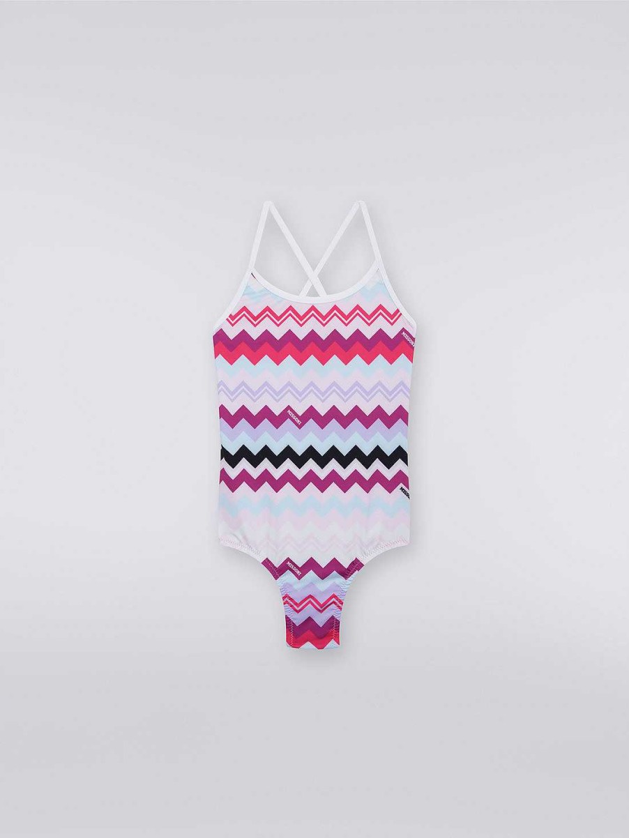 Ragazza (4-14 Anni) Missoni | Costume Da Bagno Intero Con Motivo A Zigzag Multicolore