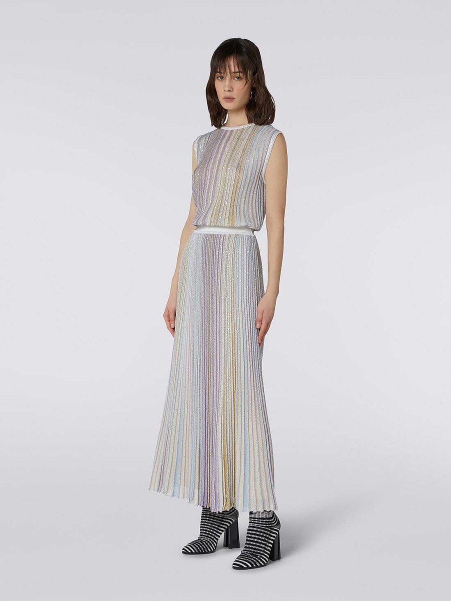 Donne Missoni Gonne | Gonna Lunga Plissettata In Misto Viscosa Con Paillettes Multicolore