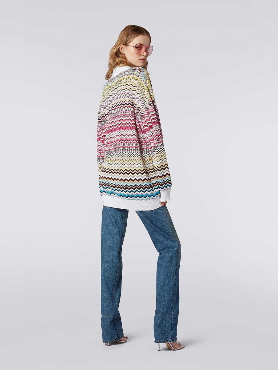 Donne Missoni Maglieria | Polo Oversize A Maniche Lunghe Con Motivo Chevron Multicolore