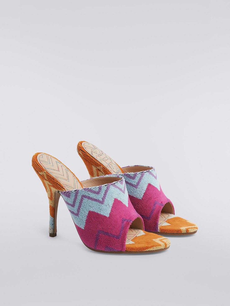 Donne Missoni Scarpe | Sandali Mules Con Tacco A Zigzag E Tomaia In Spugna Multicolore