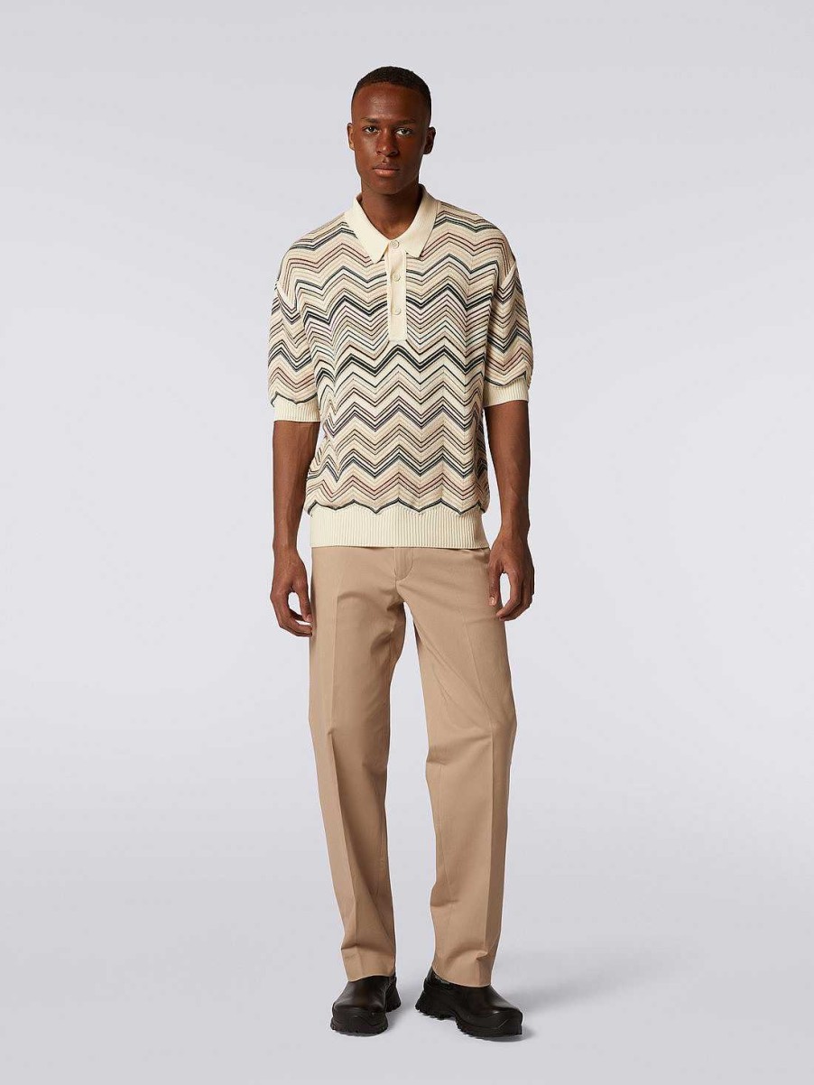 Uomini Missoni Polo E Magliette | Polo A Maniche Corte In Misto Cotone Chevron Multicolore