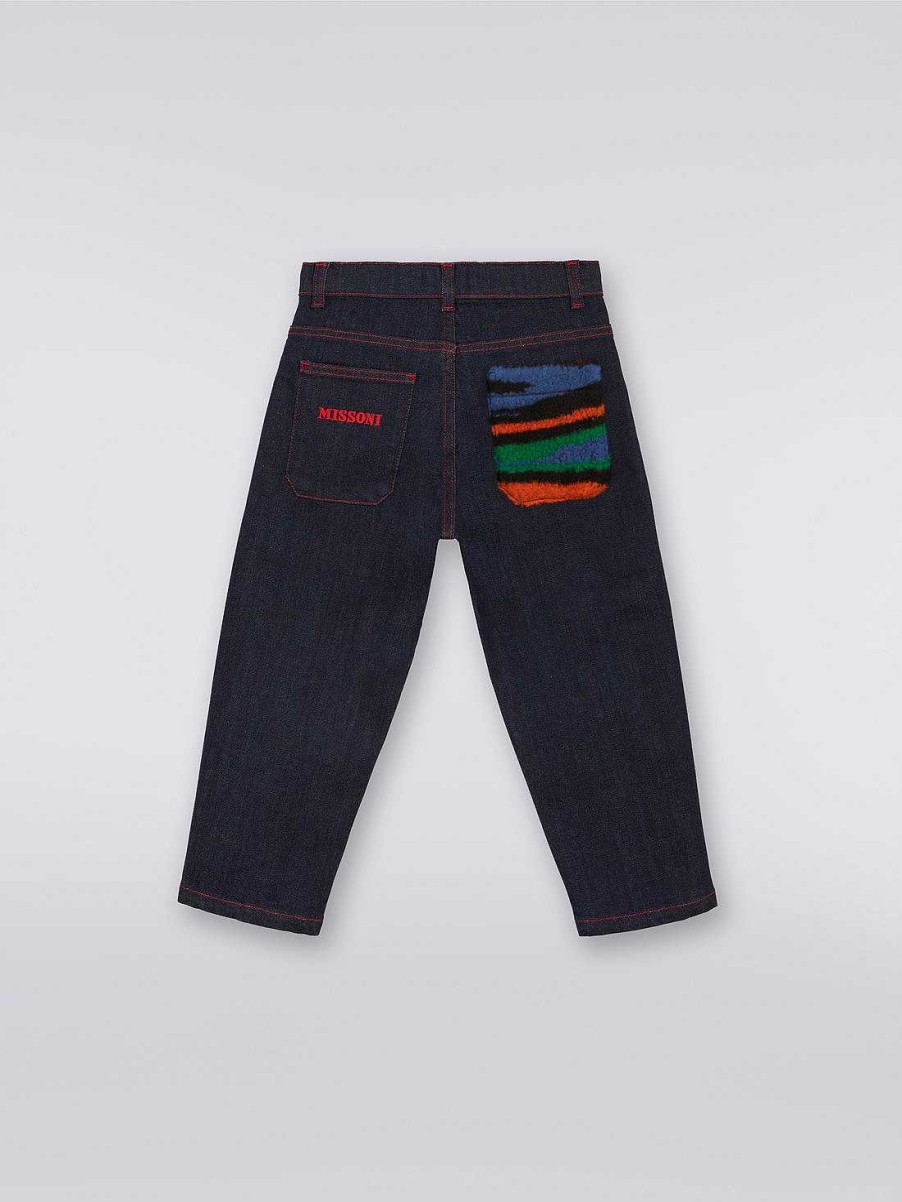 Ragazzo (4-14 Anni) Missoni | Pantaloni Cinque Tasche In Denim Con Inserto Fiammato Multicolore