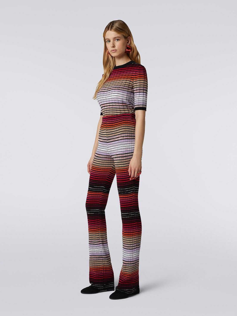 Donne Missoni Pantaloni | Pantaloni Svasati A Righe In Cotone E Viscosa Multicolore