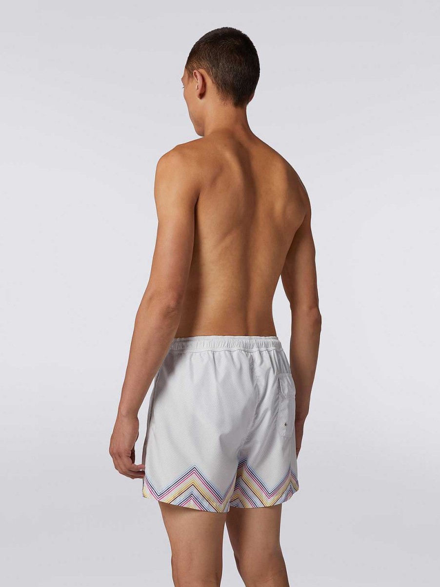 Uomini Missoni Costume Da Bagno | Boxer Da Bagno In Misto Nylon Con Stampa Zig Zag Degrade Bianco