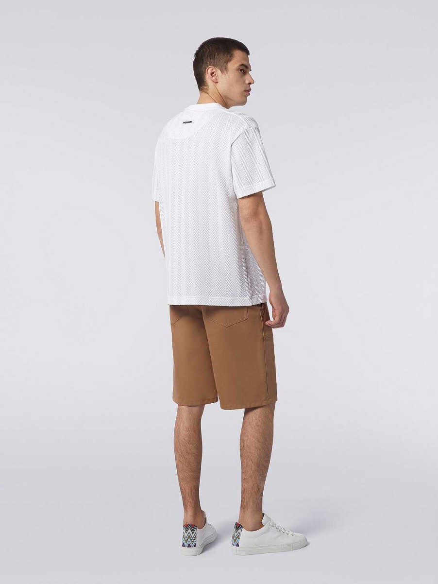 Uomini Missoni Polo E Magliette | T-Shirt Girocollo In Viscosa E Cotone Chevron Bianco