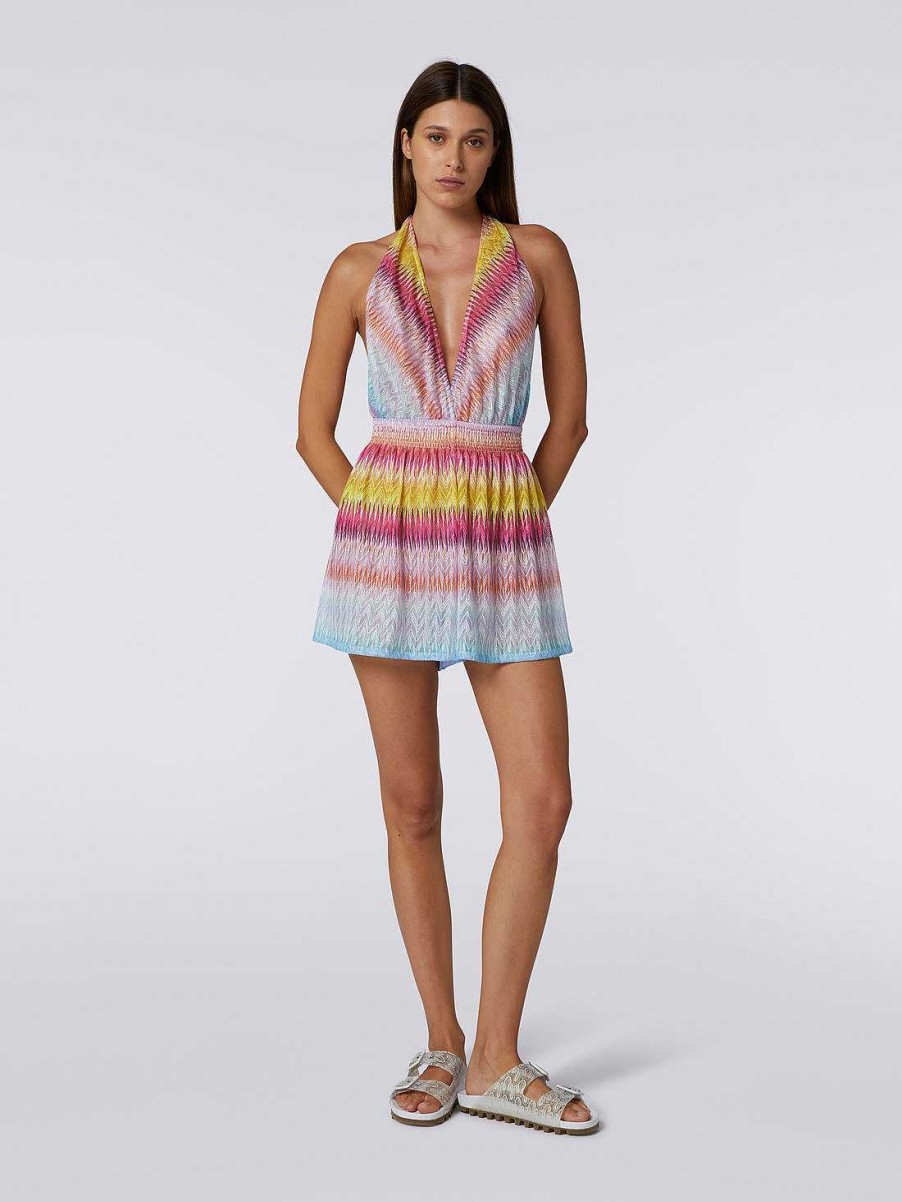 Donne Missoni Abbigliamento Da Spiaggia | Tuta Corta Con Scollo Americano E Stampa Zigzag Multicolore