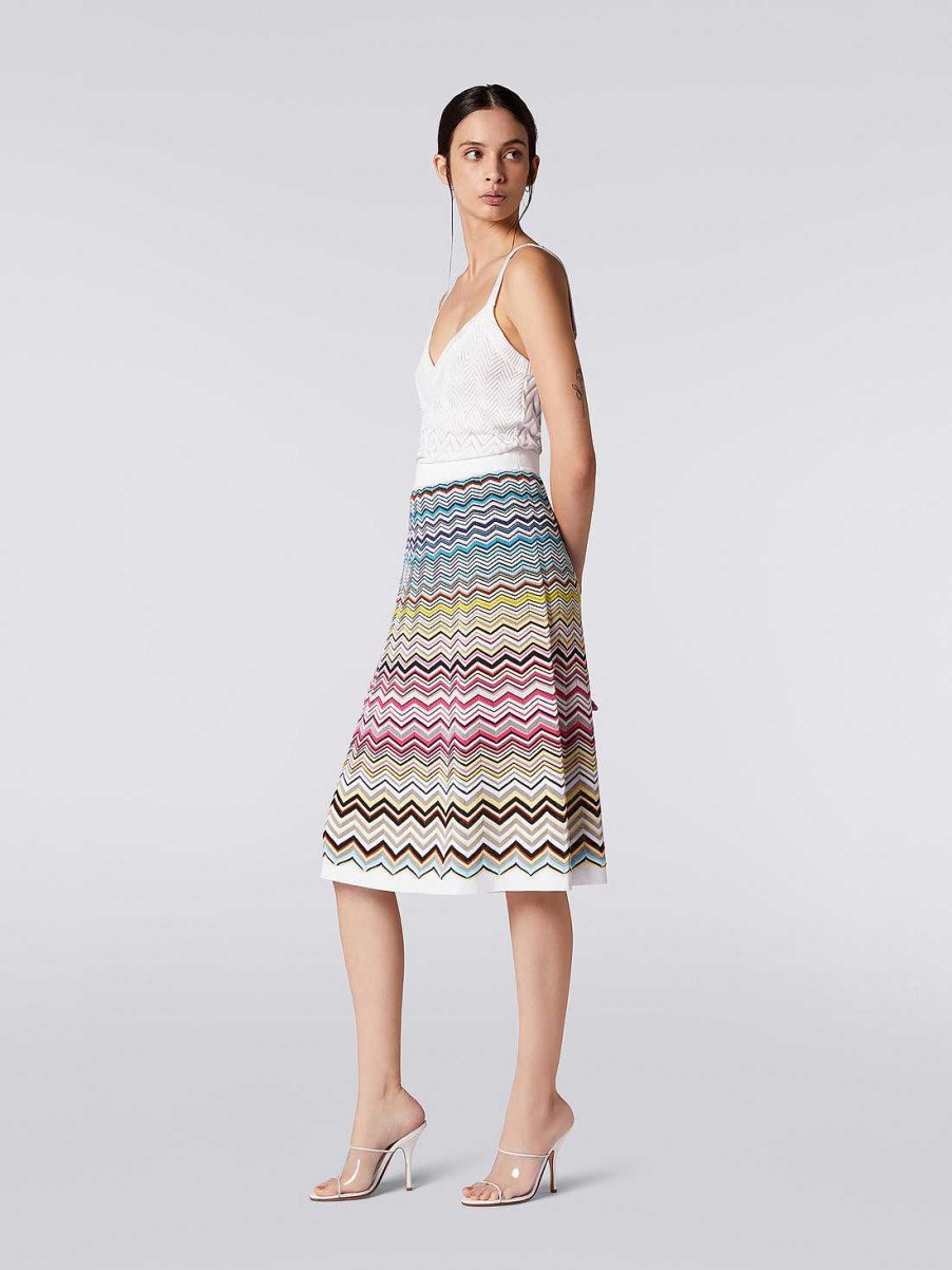 Donne Missoni Gonne | Gonna Longuette Chevron In Misto Cotone E Viscosa Multicolore