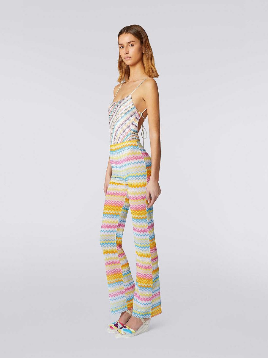 Donne Missoni Abbigliamento Da Spiaggia | Pantaloni In Tulle Con Stampa Zigzag Multicolore