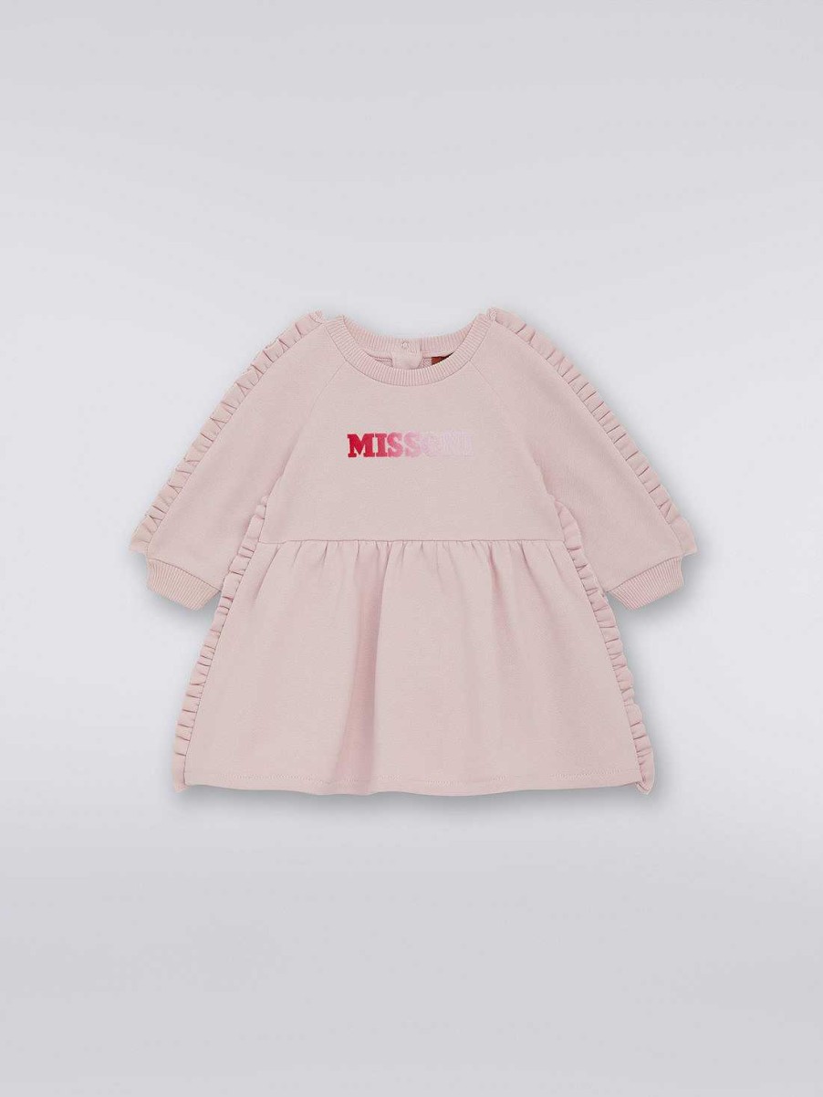 Ragazza (4-14 Anni) Missoni | Abito In Cotone A Maniche Lunghe Con Logo Degrade Multicolore