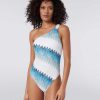 Donne Missoni Costumi Da Bagno | Costume Intero Monospalla Chevron Con Lame Bianco, Blu E Azzurro