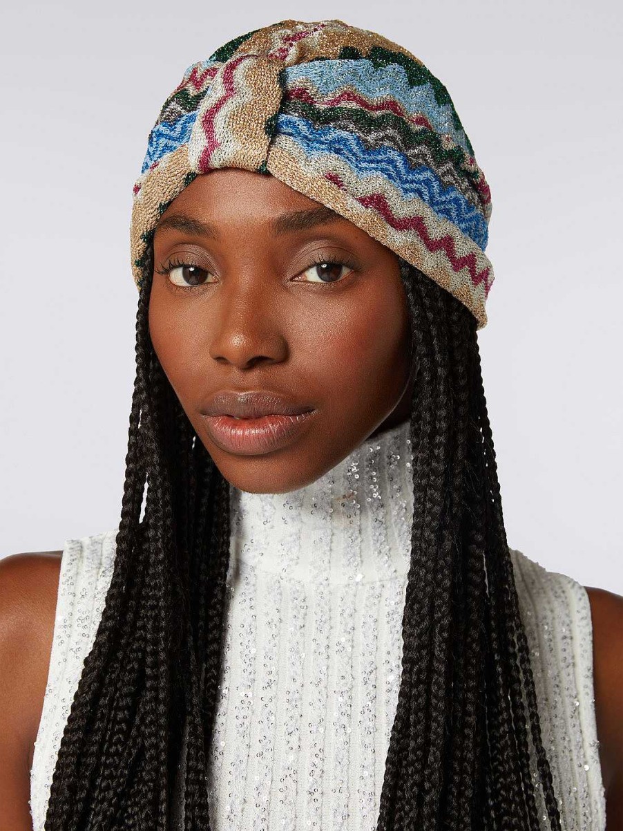 Donne Missoni Accessori Per Capelli | Turbante Chevron In Misto Viscosa Con Paillettes Multicolore