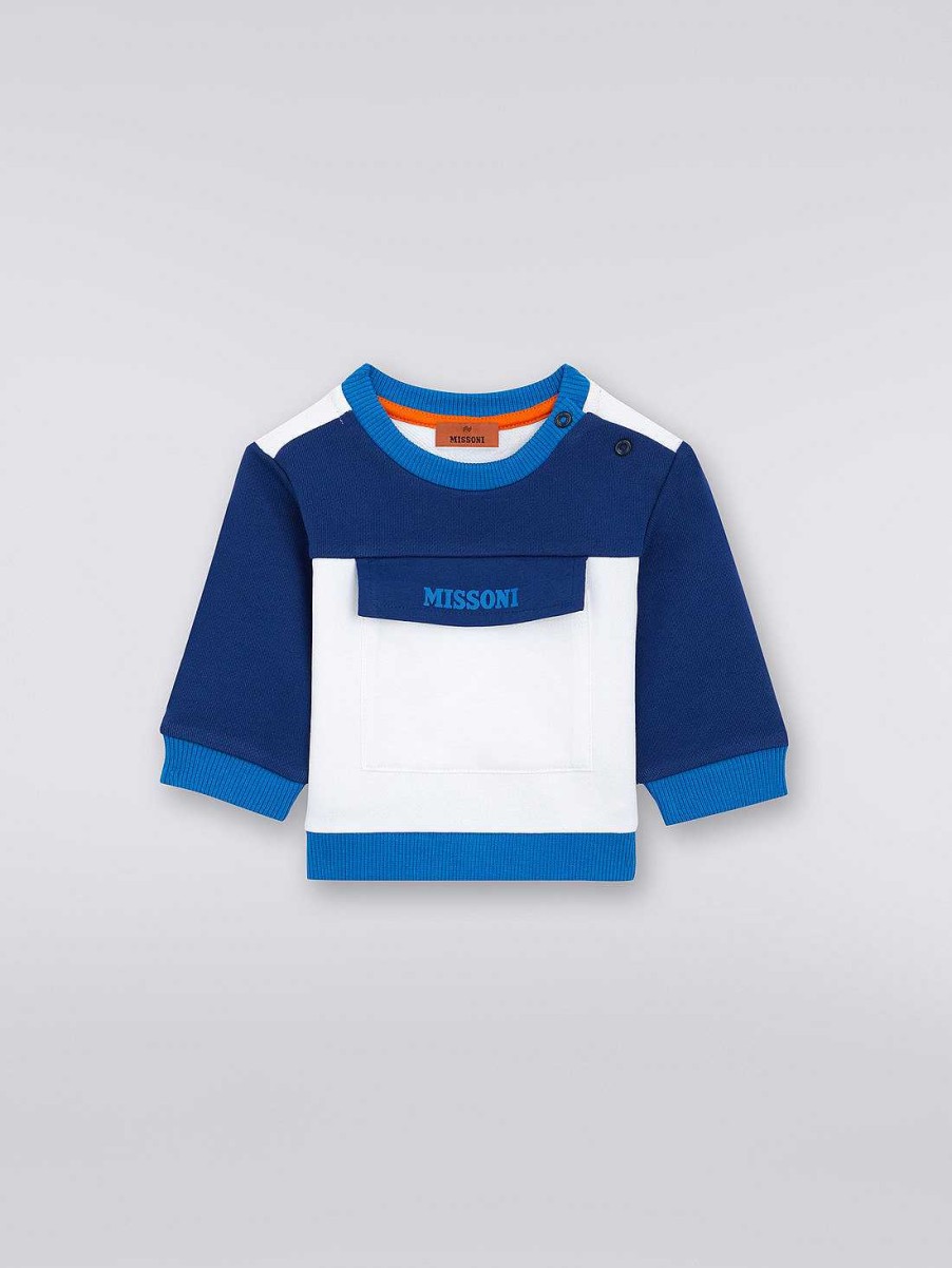 Ragazzo (4-14 Anni) Missoni | Maglia In Cotone Con Logo Bianco Blu