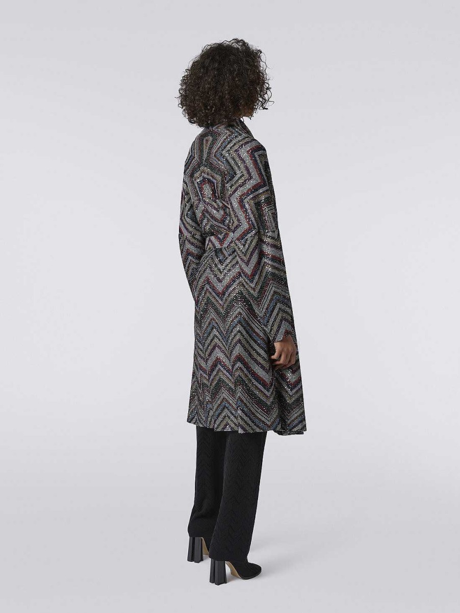 Donne Missoni Cappotti E Giacche | Cappotto Chevron In Misto Viscosa Con Paillettes Multicolore