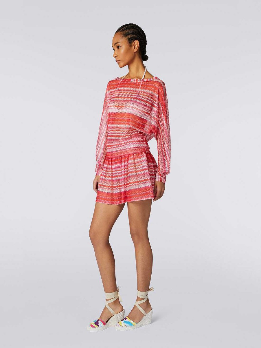 Donne Missoni Abbigliamento Da Spiaggia | Blusa Copricostume A Zig Zag Con Scollo A Barchetta Rosa